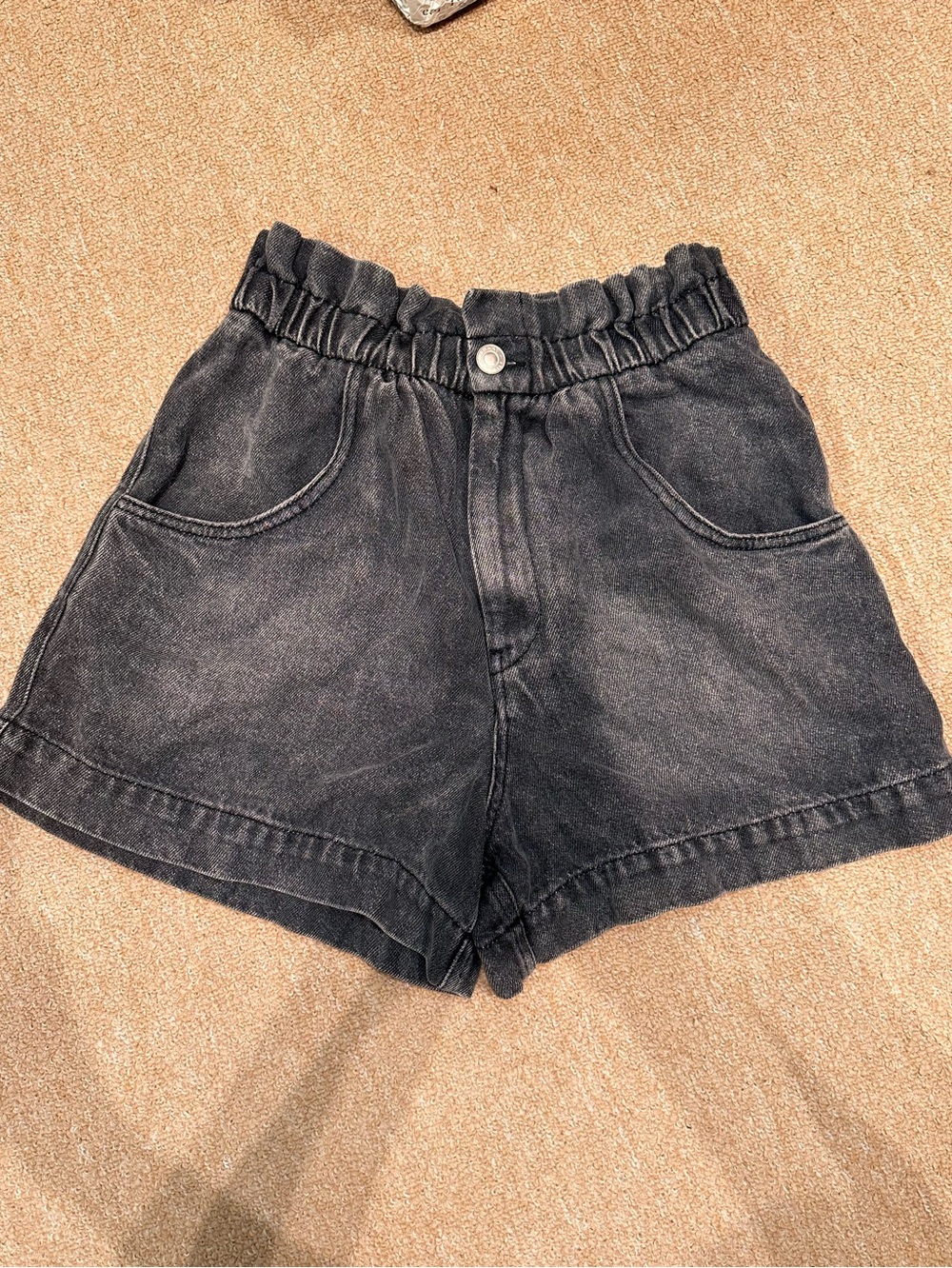 Isabel Marant Washed Black High-Rise Paperbag Denim Shorts